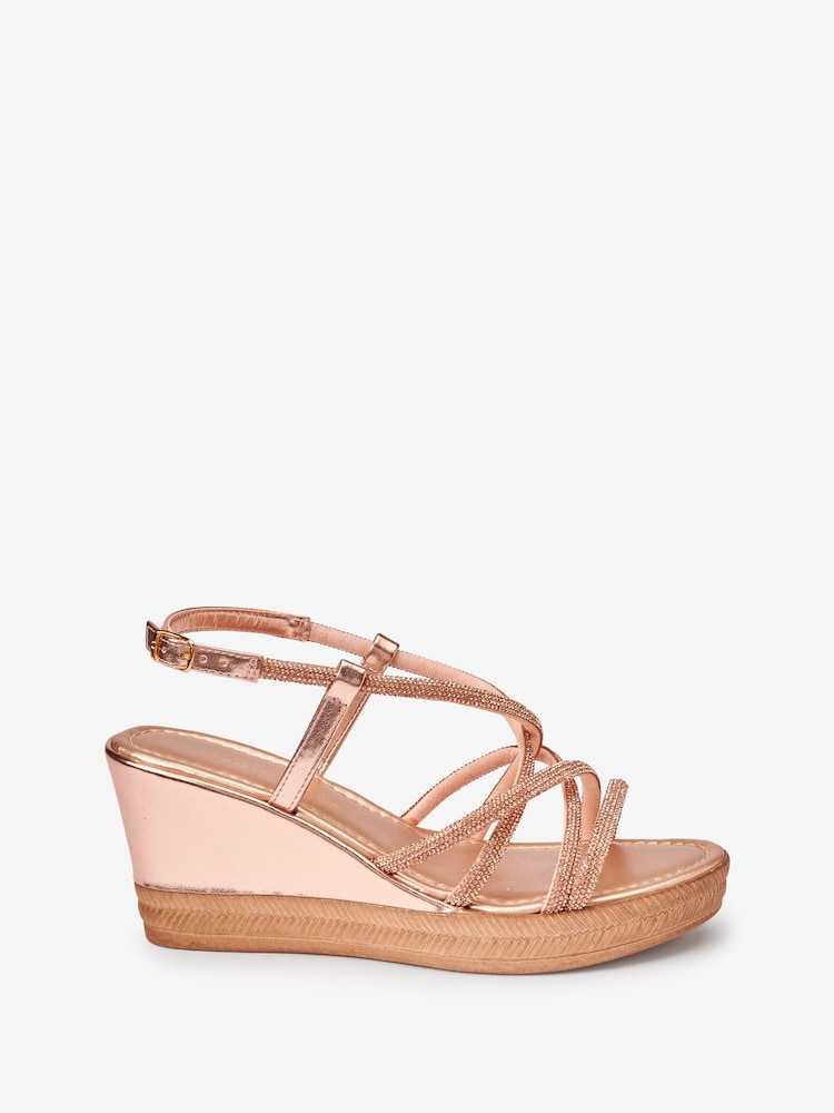 Rose Gold Forever Comfort® Tubular Bling Asymmetric Wedges - Image 1 of 6