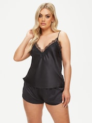 Ann Summers Black Cerise Satin Cami Set - Image 1 of 5