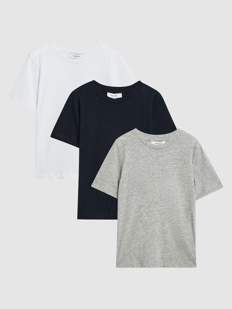 Reiss Black Bless Junior 100% Cotton T-Shirts 3 Pack - Image 1 of 6