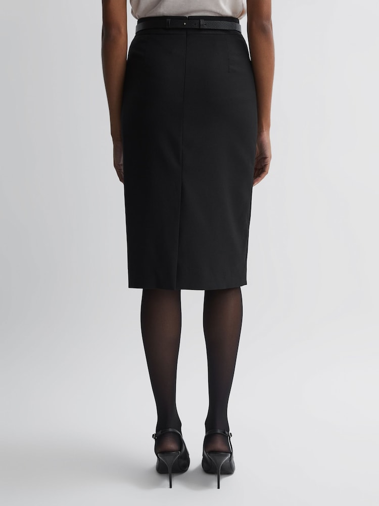 Zwart - Reiss Haisley maatgesneden kokerrok van wolmix - Image 4 of 6