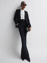 Zwart - Reiss Haisley wolmix maatgesneden pantalon met uitlopende pijpen - Image 1 of 6