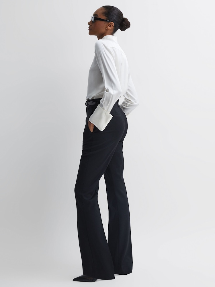 Zwart - Reiss Haisley wolmix maatgesneden pantalon met uitlopende pijpen - Image 3 of 6