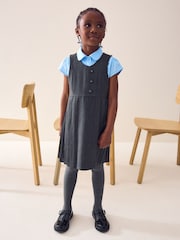 Grey Asymmetric Button Front Pinafore School Dress (3-14yrs) - Image 1 of 9