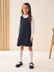 Navy Blue Asymmetric Button Front Pinafore School Dress (3-14yrs) - Image 1 of 7