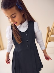Navy Blue Asymmetric Button Front Pinafore School Dress (3-14yrs) - Image 2 of 7