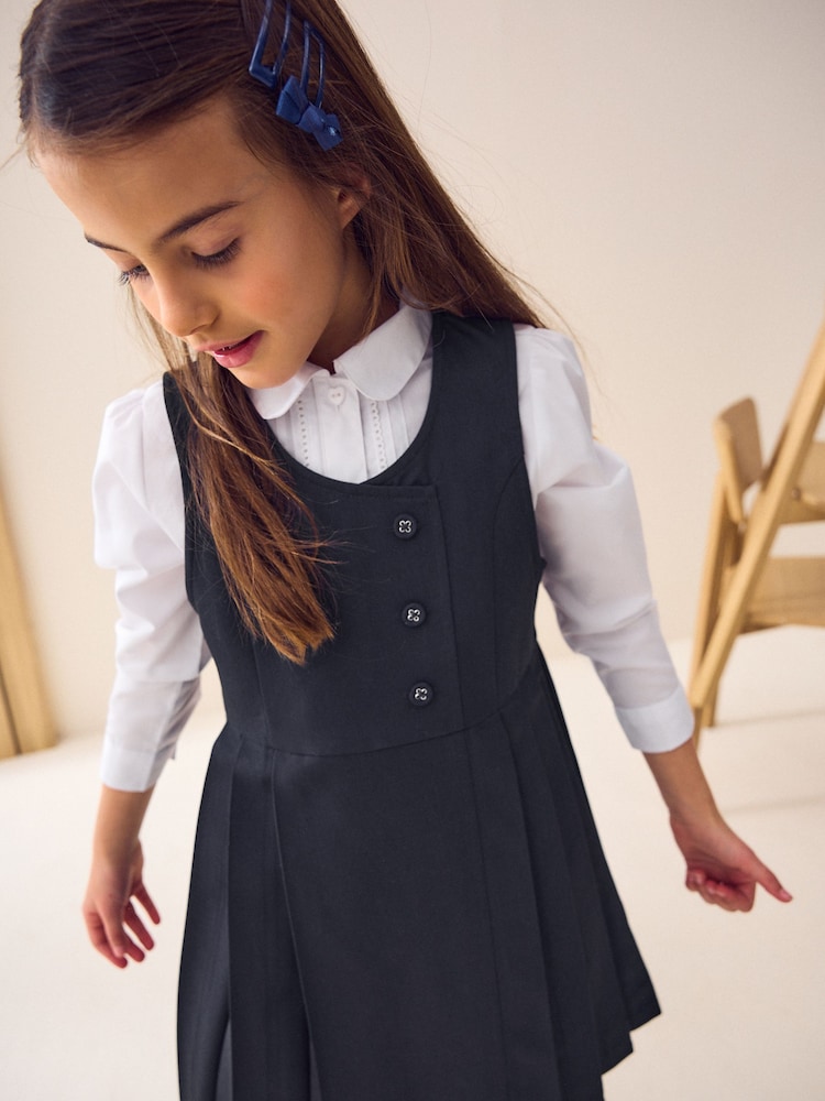 Navy Blue Asymmetric Button Front Pinafore School Dress (3-14yrs) - Image 2 of 7