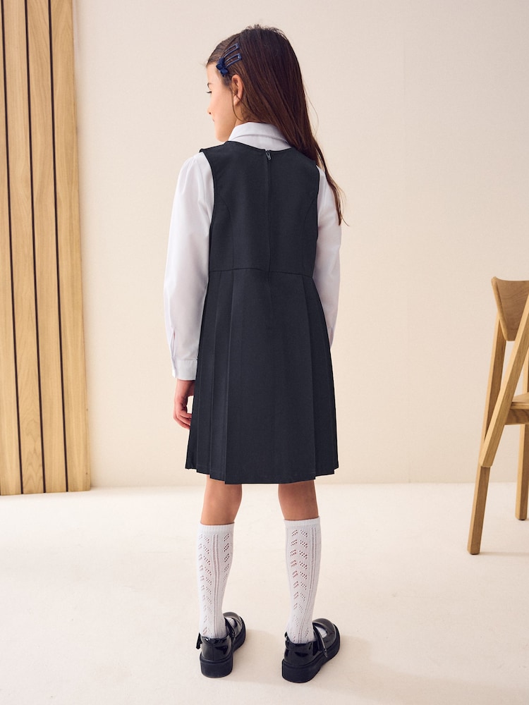 Navy Blue Asymmetric Button Front Pinafore School Dress (3-14yrs) - Image 3 of 7