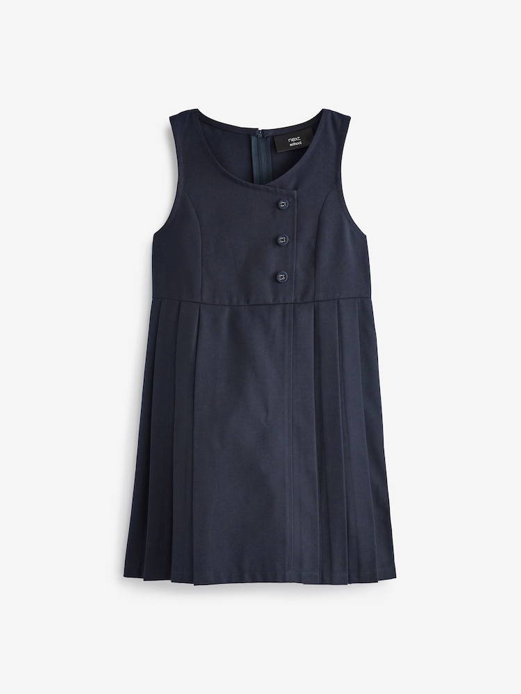 Navy Blue Asymmetric Button Front Pinafore School Dress (3-14yrs) - Image 5 of 7