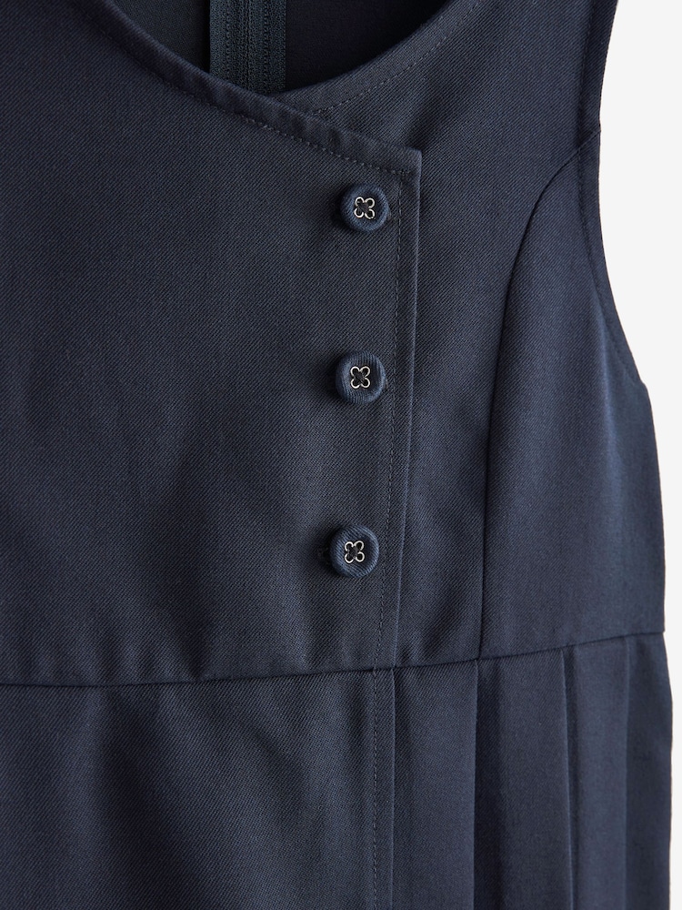 Navy Blue Asymmetric Button Front Pinafore School Dress (3-14yrs) - Image 7 of 7