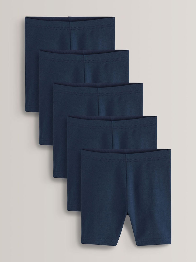 Navy Blue Regular Length 5 Pack Cotton Rich Stretch Cycle Shorts (3-16yrs) - Image 1 of 4