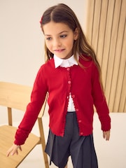 Red Cotton Rich Scalloped Edge School Cardigan (3-16yrs) - Image 1 of 7