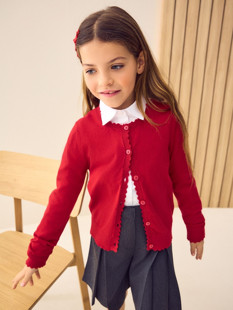 Red Cotton Rich Scalloped Edge School Cardigan (3-16yrs) - Image 1 of 7