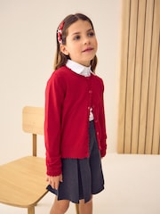 Red Cotton Rich Scalloped Edge School Cardigan (3-16yrs) - Image 2 of 7