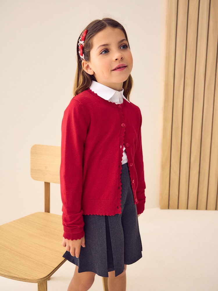 Red Cotton Rich Scalloped Edge School Cardigan (3-16yrs) - Image 2 of 7