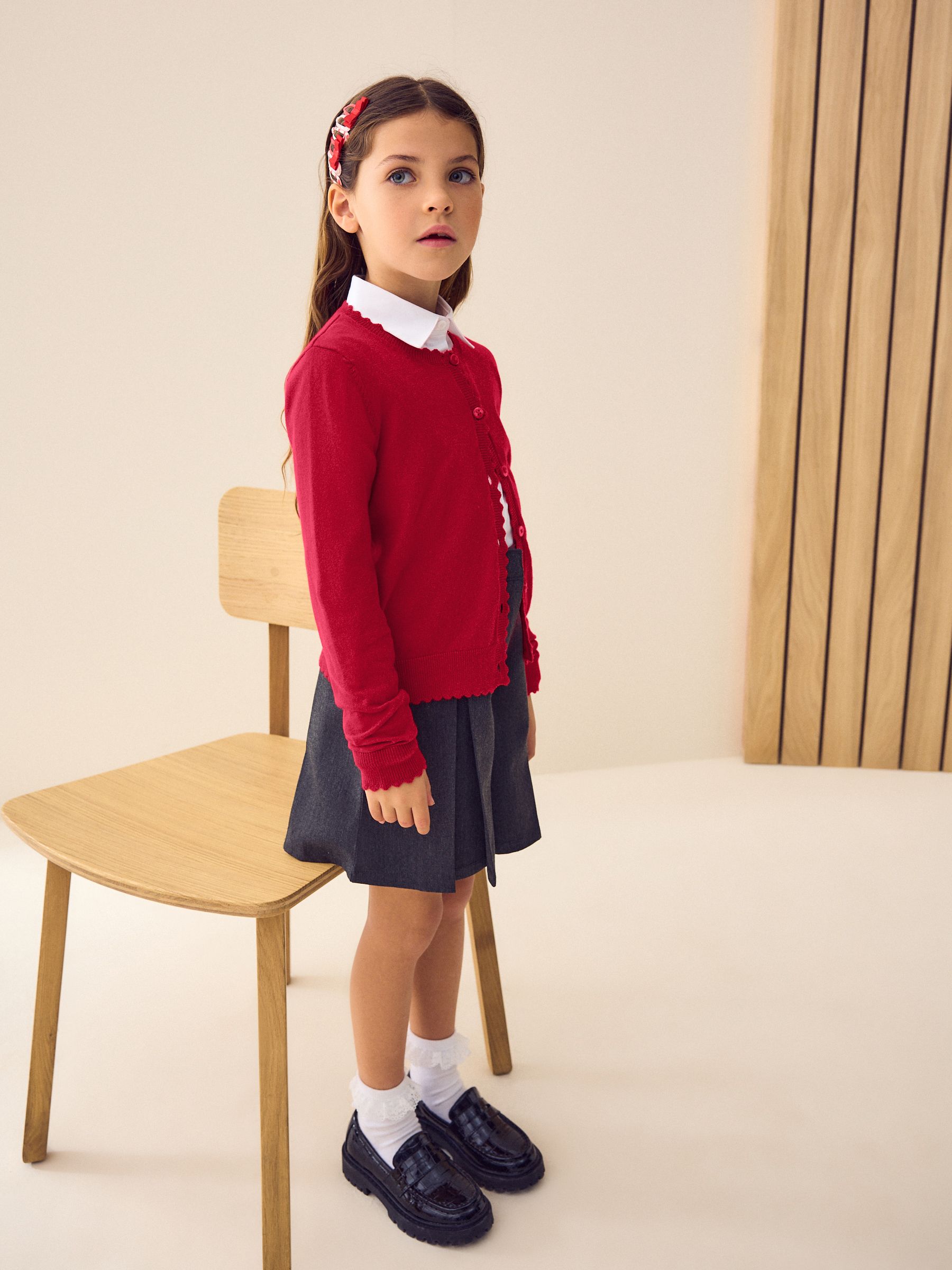 Red school cardigan with pockets top