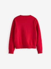 Red Cotton Rich Scalloped Edge School Cardigan (3-16yrs) - Image 7 of 7