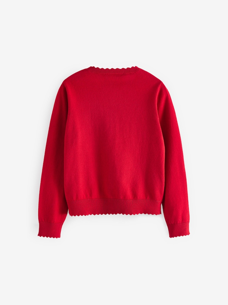 Red Cotton Rich Scalloped Edge School Cardigan (3-16yrs) - Image 7 of 7