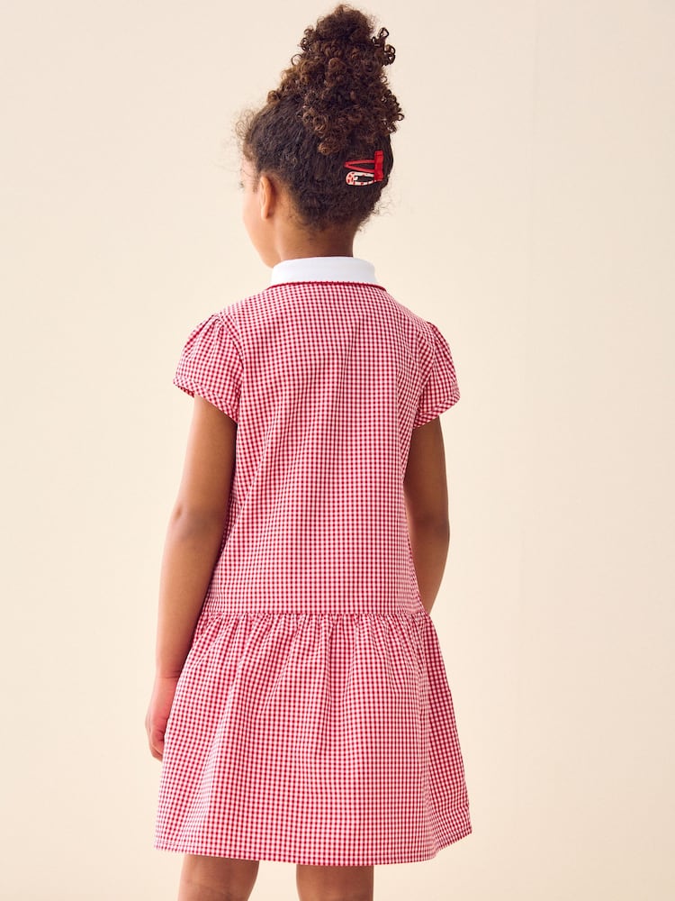 Rojo - Vestido escolar de cuadros con cremallera en la parte delantera con alto contenido de algodón (3-14 años) - Imagen 2 de 6