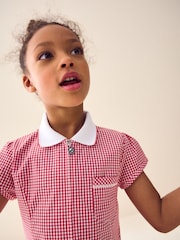 Rojo - Vestido escolar de cuadros con cremallera en la parte delantera con alto contenido de algodón (3-14 años) - Imagen 3 de 6