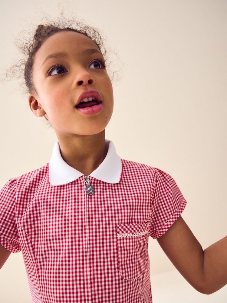 Red Zip Front Cotton Rich Gingham School Dress (3-14yrs) - Image 3 of 6