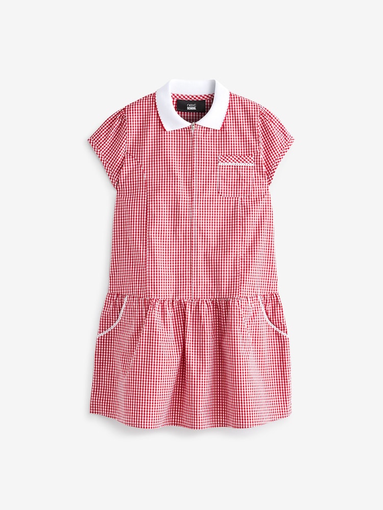 Red Zip Front Cotton Rich Gingham School Dress (3-14yrs) - Image 4 of 6