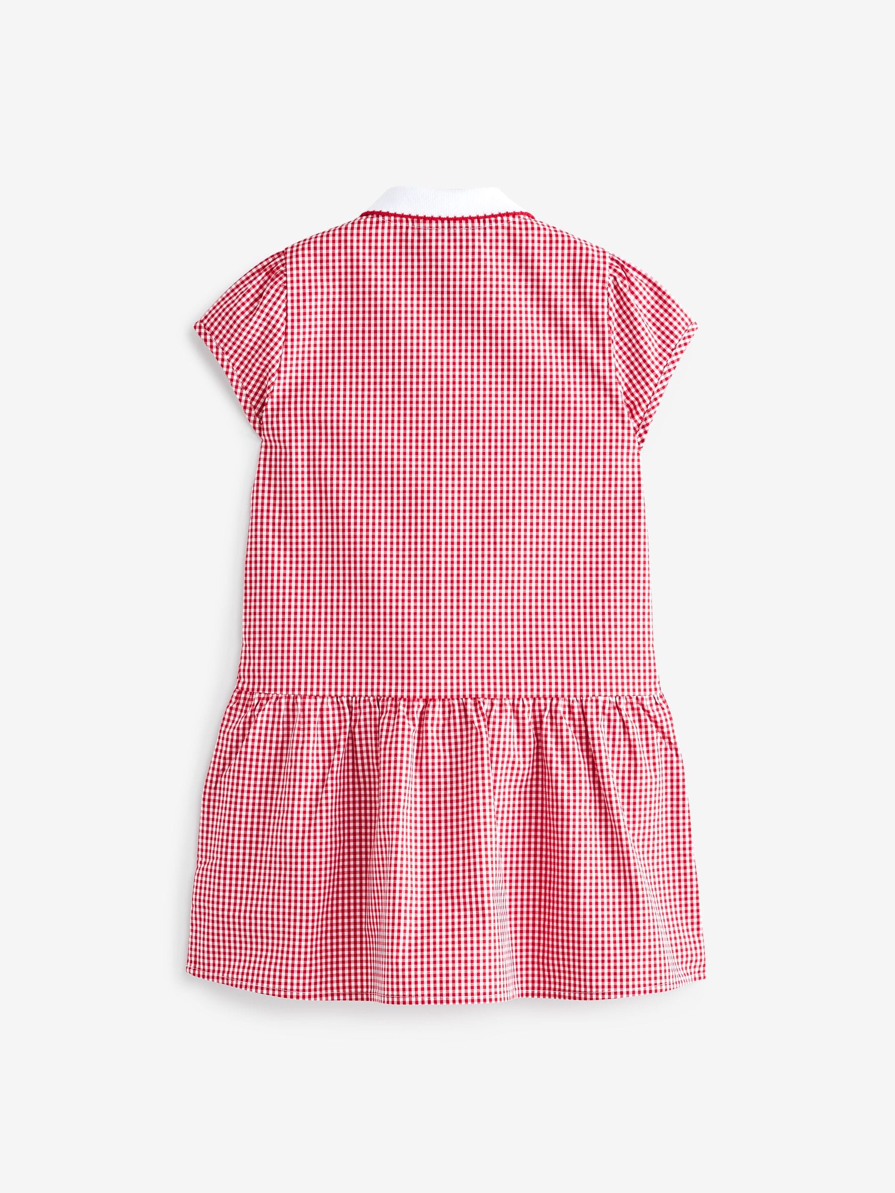 Red Zip Front Cotton Rich Gingham School Dress 3 14yrs