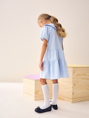 أزرق - فستان مدرسي جميل غني بالقطن بياقة وتصميم طبقات ونقشة مربعات (3-14 سنة) - Image 4 of 8