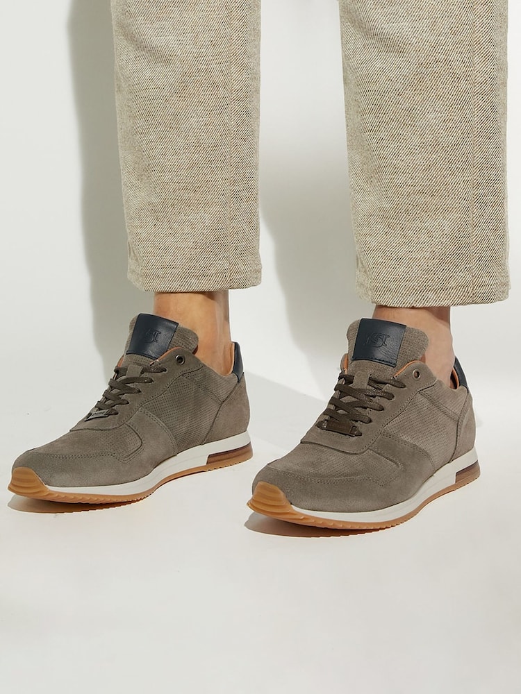 Dune London Grey Standard Fit Trilogy Perforated Runner Trainers - Image 1 of 7