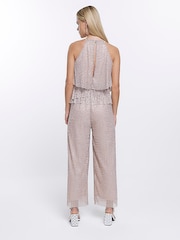 River Island Petite Metallic Halter Neck Frill Jumpsuit - Image 2 of 6