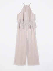 River Island Petite Metallic Halter Neck Frill Jumpsuit - Image 5 of 6