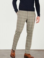 Taupe Slim Tapered Check Formal Trousers - Image 1 of 8