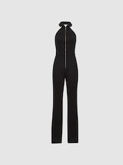 Reiss Black Pennie Petite Denim Halterneck Jumpsuit - Image 2 of 6