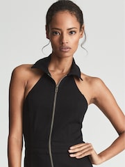 Reiss Black Pennie Petite Denim Halterneck Jumpsuit - Image 4 of 6