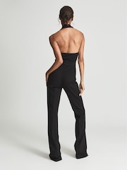 Reiss Black Pennie Petite Denim Halterneck Jumpsuit - Image 5 of 6