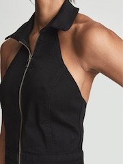 Reiss Black Pennie Petite Denim Halterneck Jumpsuit - Image 6 of 6
