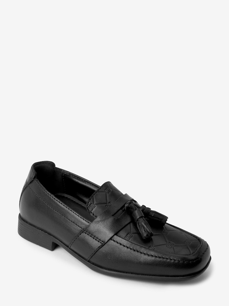 Black Leather Embossed Loafers - Image 2 of 4 Black Leather Embossed Loafers - Image 2 of 4