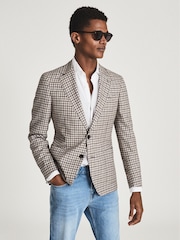 Reiss Brown Trip Wool Gingham Slim Fit Blazer - Image 1 of 1
