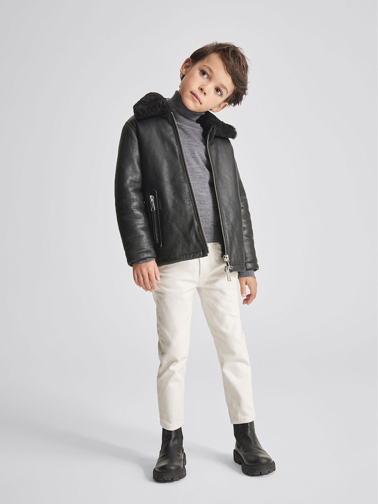 Reiss Black Kyelder Junior Shearling Jacket - Image 1 of 6