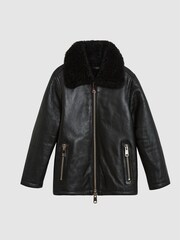 Reiss Black Kyelder Junior Shearling Jacket - Image 2 of 6