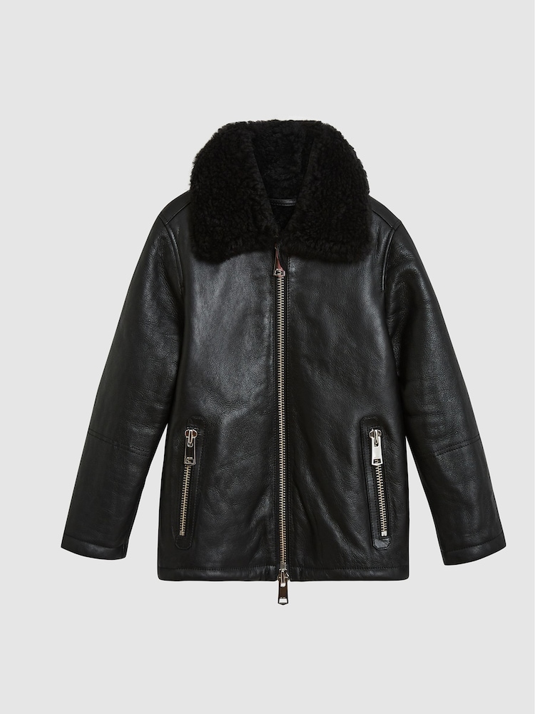 Reiss Black Kyelder Junior Shearling Jacket - Image 2 of 6