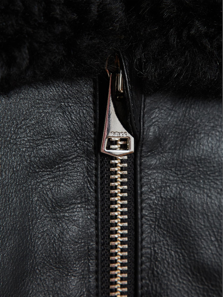 Reiss Black Kyelder Junior Shearling Jacket - Image 6 of 6