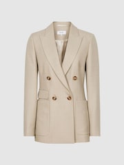 Reiss Neutral Larsson Double Breasted Twill Blazer - Image 2 of 7