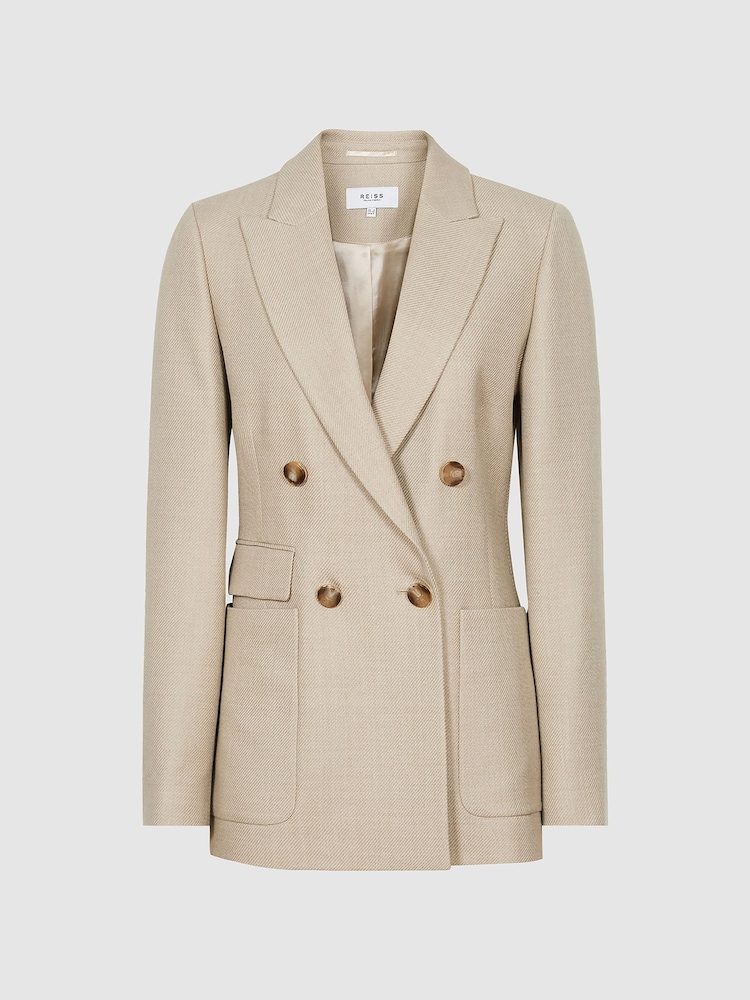 Reiss Neutral Larsson Double Breasted Twill Blazer - Image 2 of 7