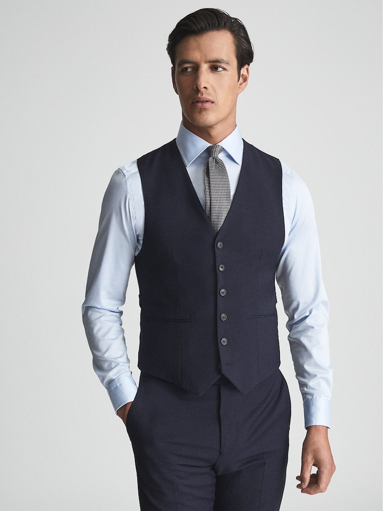 Reiss Navy Rush Modern Fit Travel Waistcoat - Image 1 of 4