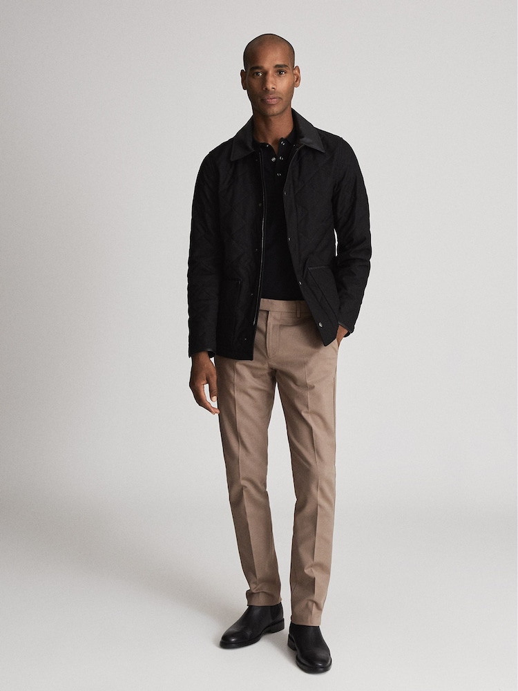 Reiss Black County Quilted Zip Through Jacket - Image 1 of 5