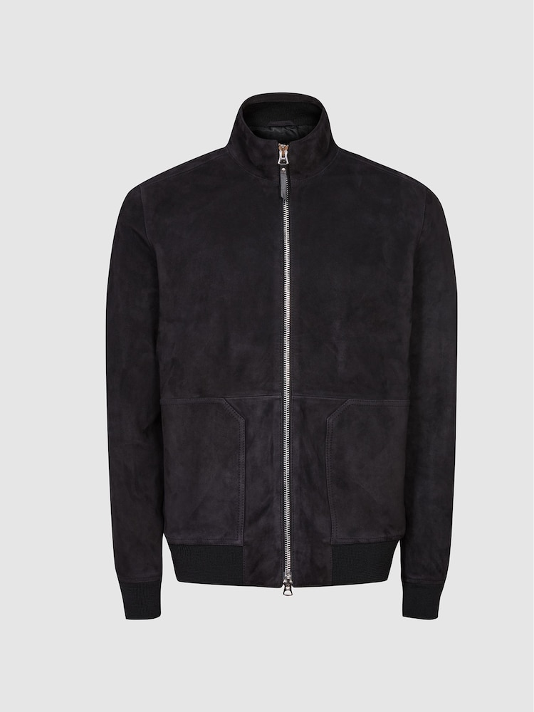 Reiss Navy Damon Suede Zip Through Jacket - Image 2 of 5