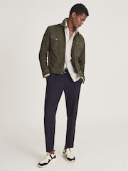 Reiss Green Pike Suede Zip Through Trucker Jacket - Image 1 of 6