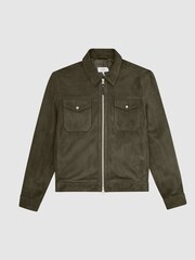 Reiss Green Pike Suede Zip Through Trucker Jacket - Image 2 of 6