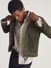 Reiss Green Pike Suede Zip Through Trucker Jacket - Image 4 of 6