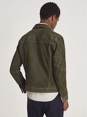 Reiss Green Pike Suede Zip Through Trucker Jacket - Image 5 of 6